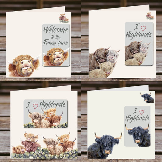 Highland Cow Card and Fridge Magnet