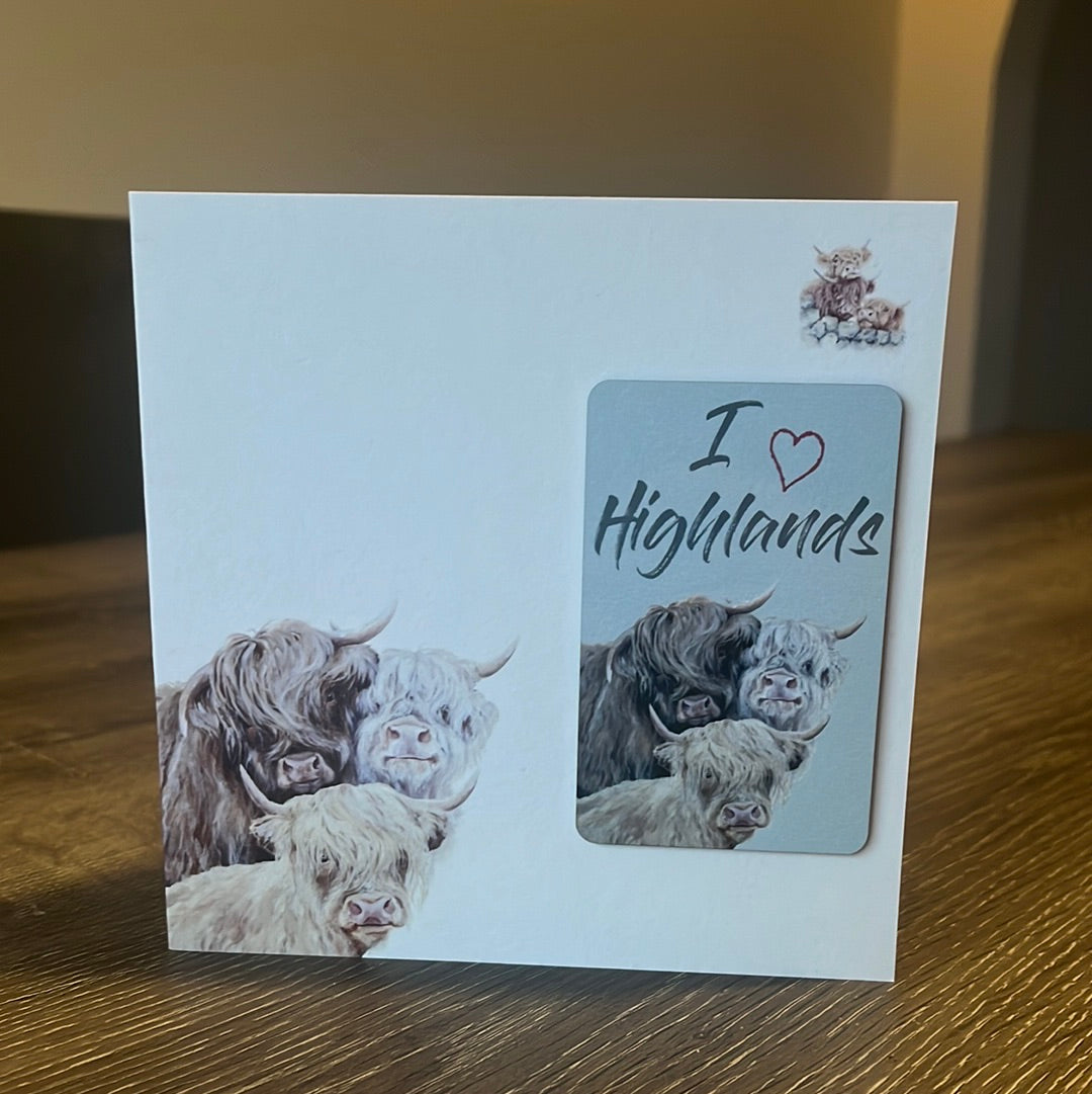 Highland cow fridge magnet and card